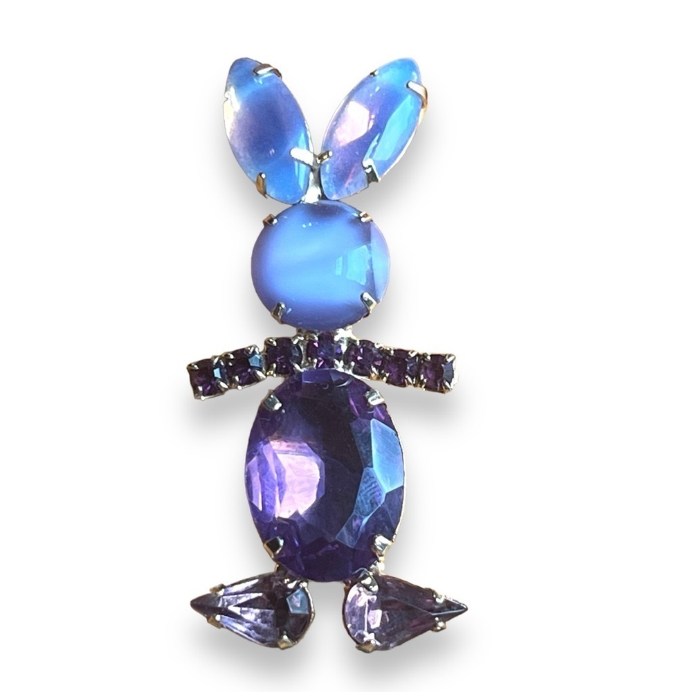 Vintage Rhinestone Rabbit Bunny Figural Pin Brooch - Picture 2 of 9